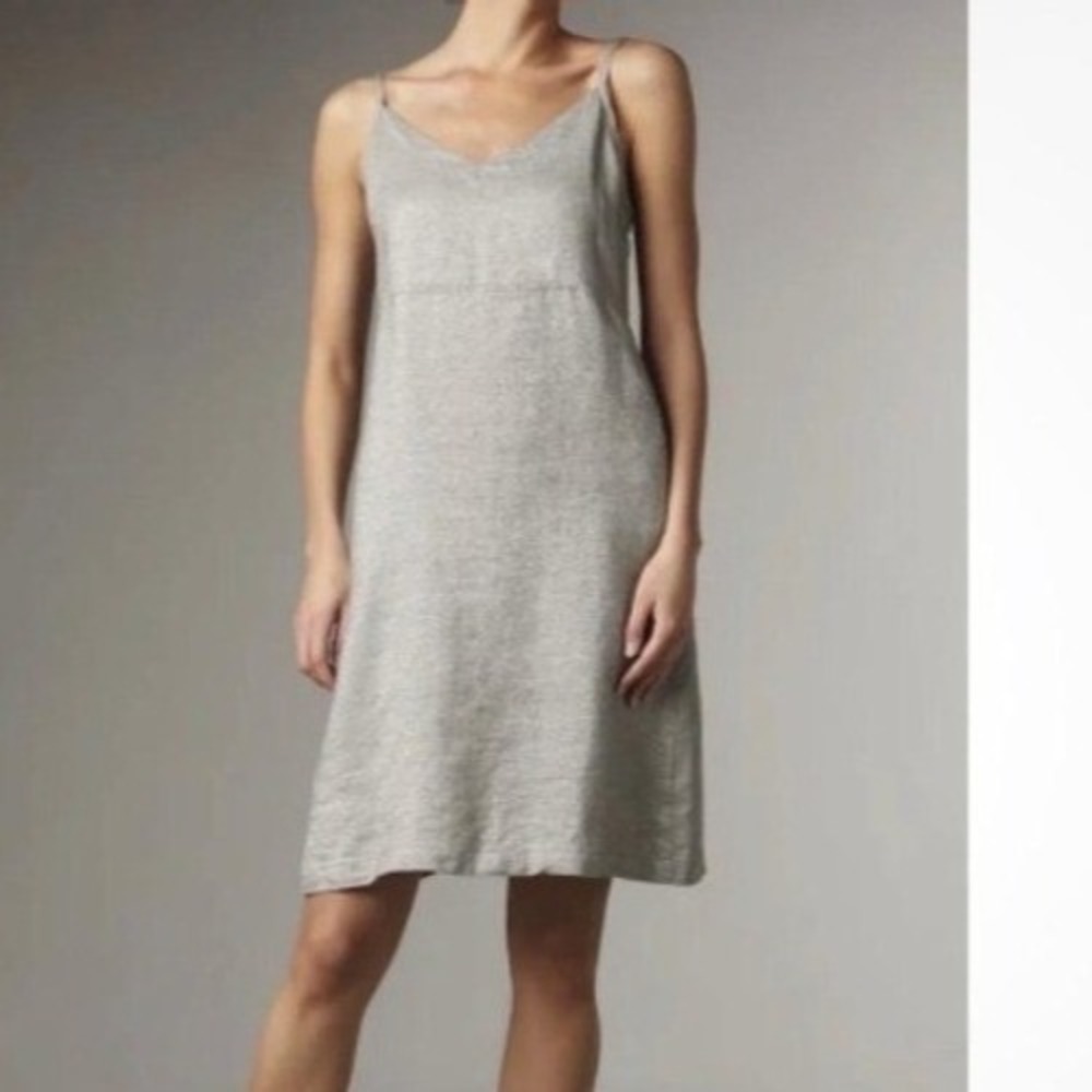 Eileen Fisher Twinkle Linen Blend Slip Dress L Taupe V-Neck Adjustable straps